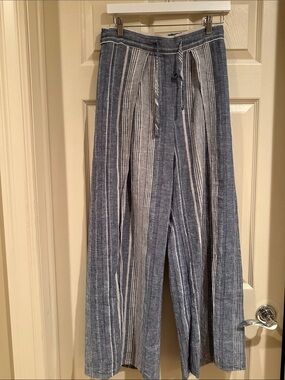 Express Blue and White Striped Wide-Leg Chinos